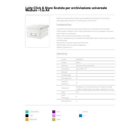 Scatola per archiviazione universale ''M'' Leitz CLICK & STORE bianco metallizzato 28,1x20x37 cm - 60440001